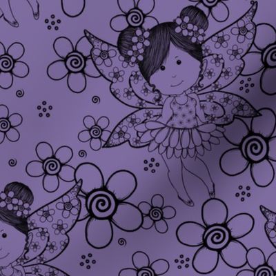 Little Flower Fairies Black  And Purple