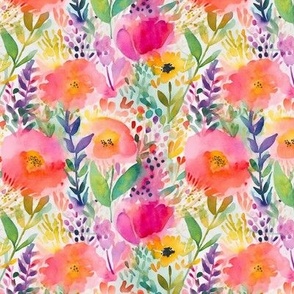 Preppy Poppies Orange pink floral