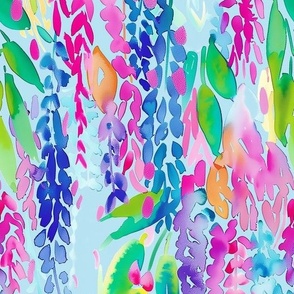 Wisteria Whimsy - Fuchsia/Lilac on Blue Wallpaper - New 