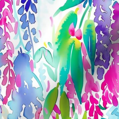 Wisteria Whimsy - Fuchsia/Lilac on White Wallpaper - New 