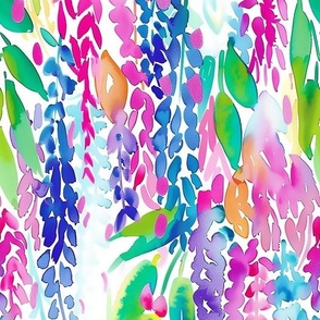 Wisteria Whimsy - Fuchsia/Lilac on White Wallpaper - New 