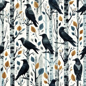 Crow Murder In Birch Trees