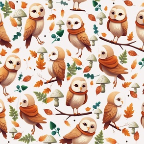 Owls Wearing Scarves Woodland