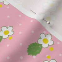 Small white flowers on pink swiss dot background (medium)