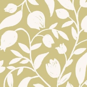 Devine Branches & Flowers Toile in Saffron a Tone on Tone _Medium Scale_White and Yellow