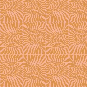BLOCK PRINT ABSTRACT PALM LEAF : PINK : MUSTARD GOLD : XS
