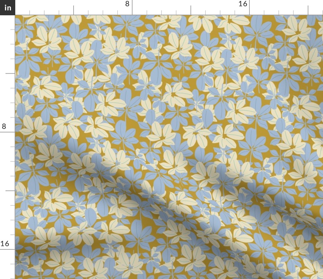 Modern, Goldenrod and Periwinkle Floral Array by martibetz