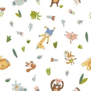 Happy Forest friends-white-small pattern