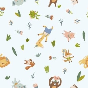 Happy Forest friends-blue-small pattern