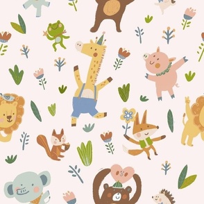 Happy Forest friends-pink--big pattern