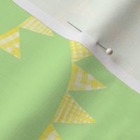 Watercolor, Hand Painted  Yellow Gingham Banner on Pastel Green, Kid's  Party, L