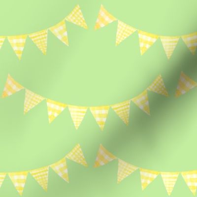 Watercolor, Hand Painted  Yellow Gingham Banner on Pastel Green, Kid's  Party, L