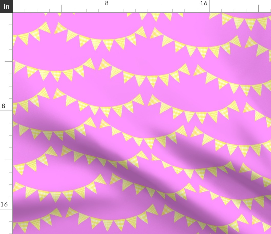 Watercolor, Hand Painted  Yellow Gingham Banner on Pink, Kid's  Party, L