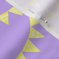 Watercolor, Hand Painted  Yellow Gingham Banner on Pastel Purple, Kid's  Party, L