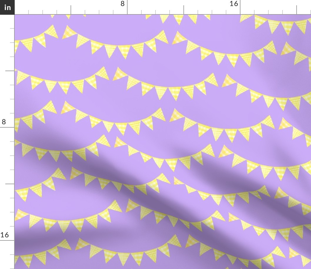 Watercolor, Hand Painted  Yellow Gingham Banner on Pastel Purple, Kid's  Party, L