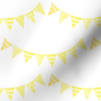 Watercolor, Hand Painted  Yellow Gingham Banner on White, Kid's  Party, L