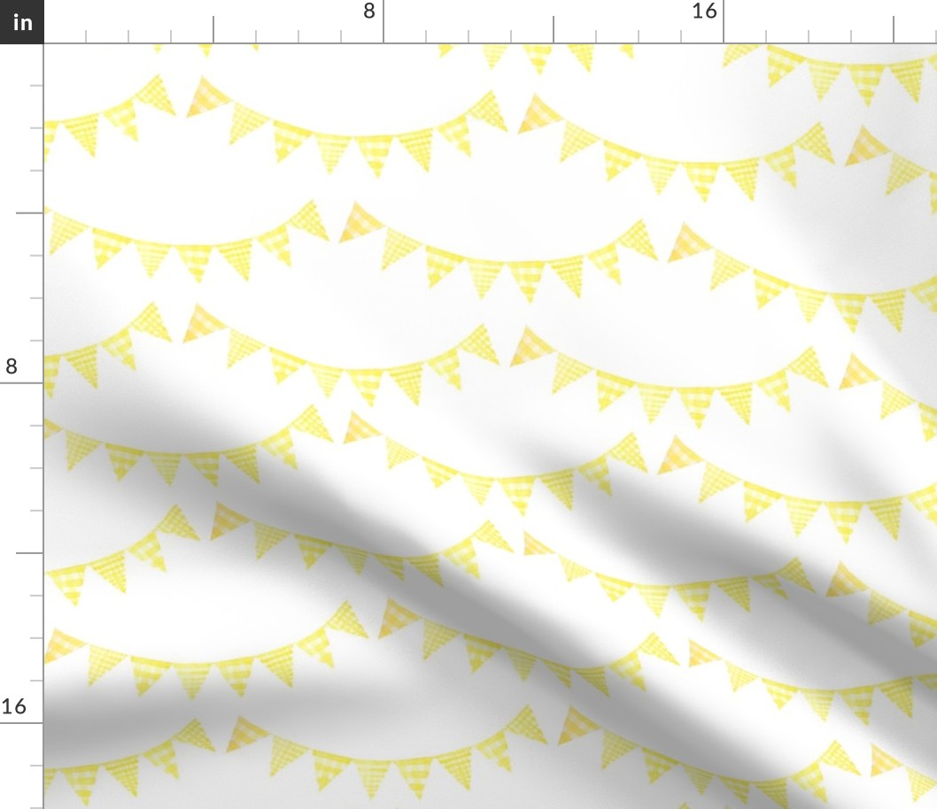 Watercolor, Hand Painted  Yellow Gingham Banner on White, Kid's  Party, L