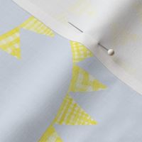 Watercolor, Hand Painted  Yellow Gingham Banner on Light Blue, Kid's  Party, L