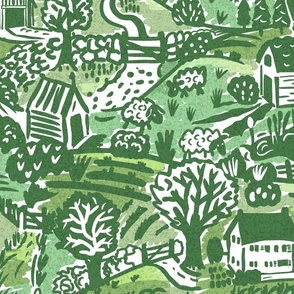 Farmsteads in green wallpaper scale