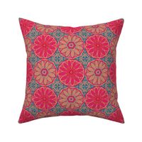 GRAND BAZAAR Bohemian Floral Mandala Tiles in Exotic Fuchsia Hot Pink Red Blue Blush Sand - SMALL Scale - UnBlink Studio by Jackie Tahara
