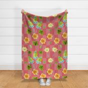 Fun Painted Flowers on Pink Check Background - whimsical decor