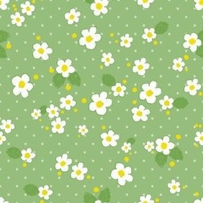 White flowers on green background