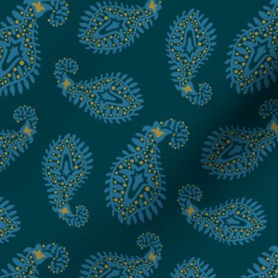 PAISLEY Bohemian Vintage India Inspired Modern Abstract in Blue on Dark Teal - SMALL Scale - UnBlink Studio by Jackie Tahara