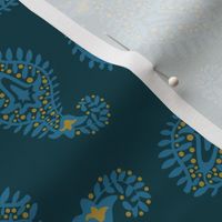 PAISLEY Bohemian Vintage India Inspired Modern Abstract in Blue on Dark Teal - SMALL Scale - UnBlink Studio by Jackie Tahara