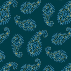 PAISLEY Bohemian Vintage India Inspired Modern Abstract in Blue on Dark Teal - SMALL Scale - UnBlink Studio by Jackie Tahara