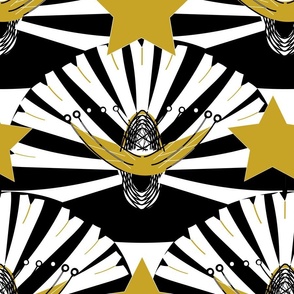 Dancing Dandelion Party - Bold Retro Minimalism - Black, White And Gold.