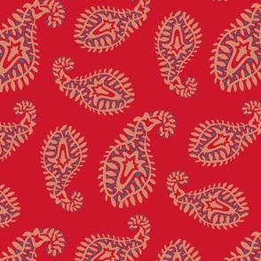 PAISLEY Bohemian Vintage India Inspired Modern Abstract in Blush Sand on Red - SMALL Scale - UnBlink Studio by Jackie Tahara