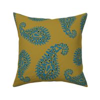 PAISLEY Bohemian Vintage India Inspired Modern Abstract in Blue on Green - LARGE Scale - UnBlink Studio by Jackie Tahara