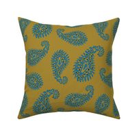 PAISLEY Bohemian Vintage India Inspired Modern Abstract in Blue on Green - MEDIUM Scale - UnBlink Studio by Jackie Tahara