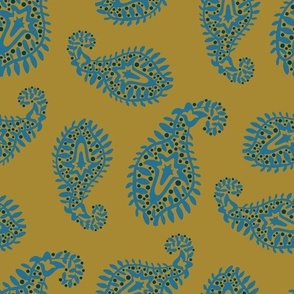 PAISLEY Bohemian Vintage India Inspired Modern Abstract in Blue on Green - MEDIUM Scale - UnBlink Studio by Jackie Tahara