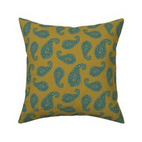 PAISLEY Bohemian Vintage India Inspired Modern Abstract in Blue on Green - SMALL Scale - UnBlink Studio by Jackie Tahara
