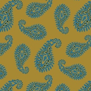 PAISLEY Bohemian Vintage India Inspired Modern Abstract in Blue on Green - SMALL Scale - UnBlink Studio by Jackie Tahara