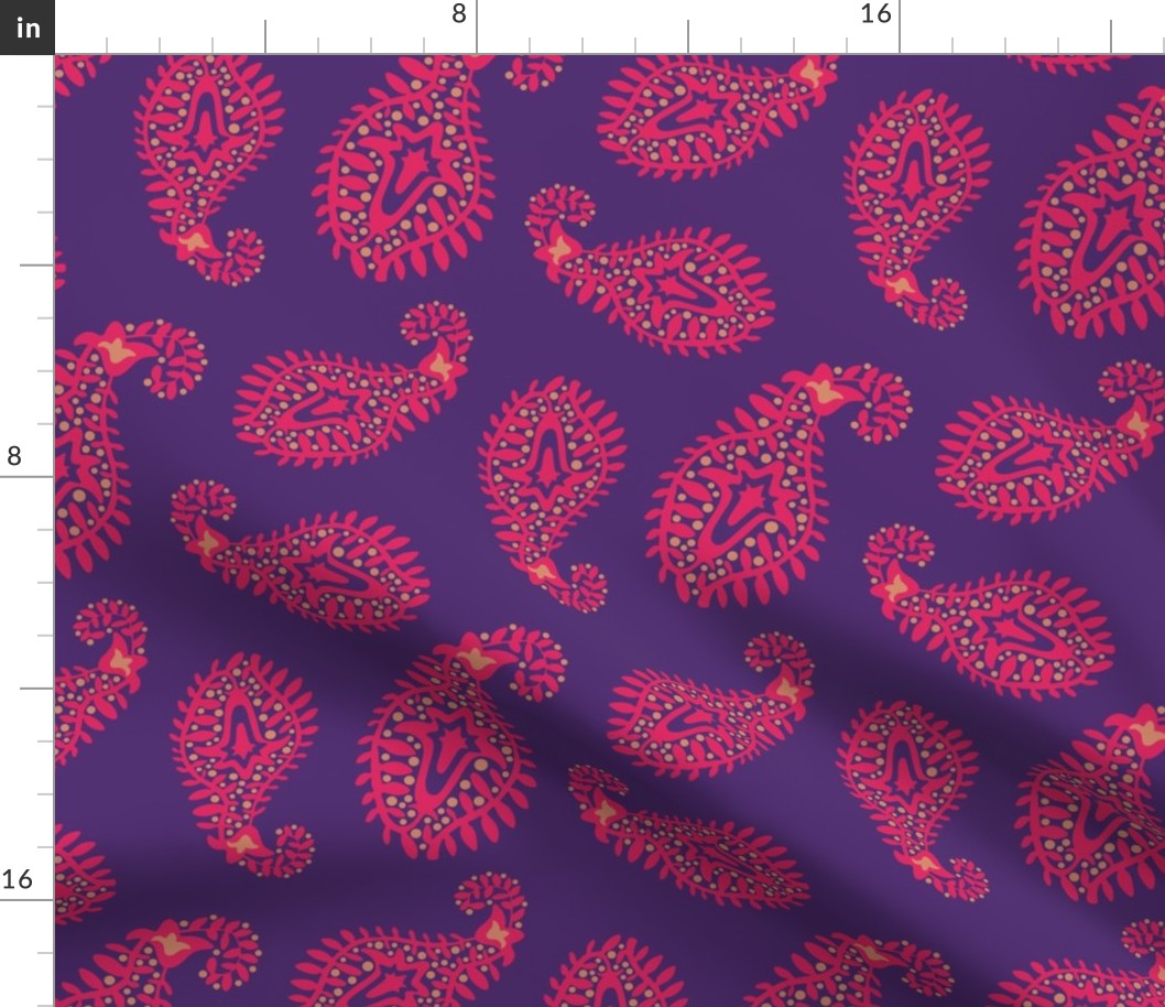 PAISLEY Bohemian Vintage India Inspired Modern Abstract in Pink on Purple - MEDIUM Scale - UnBlink Studio by Jackie Tahara