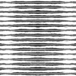 Large horizontal tone and texture organic variegated stripe in soft black on bright white