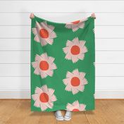 Large- simple bright pink and red flowers, bright green and pastel pink floral