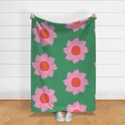 Large- simple bright pink and red flowers, bright green and pink floral