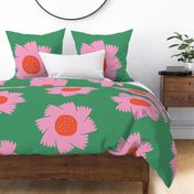 Large- simple bright pink and red flowers, bright green and pink floral