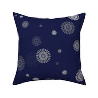 Silver Starbursts on Navy Background