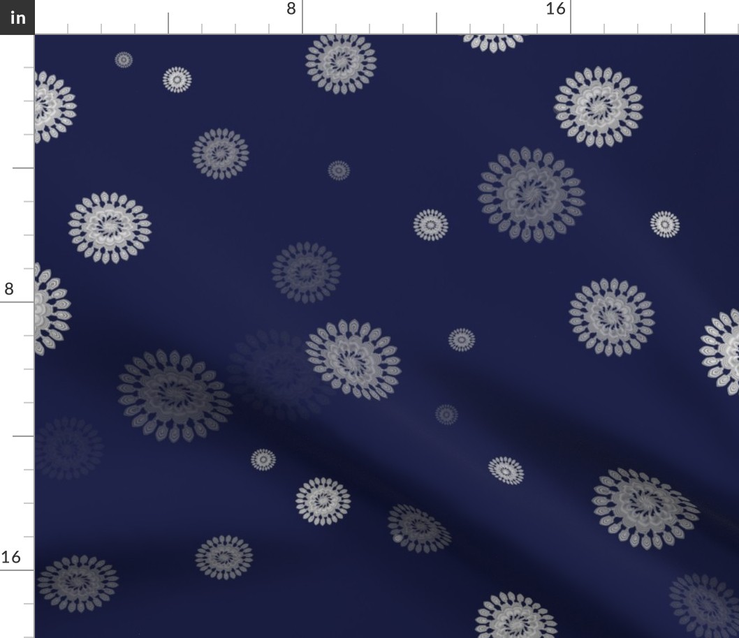 Silver Starbursts on Navy Background