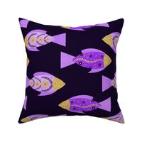 Scandinavian style floral fishes - purple and gold