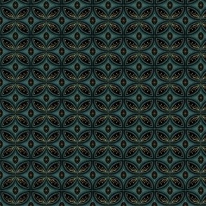 Cleo Vintage Glamour - Art Deco - Art Nouveau - Tessellation - Teal Jewel Tone - Black and Gold - Dark and Moody - Mini