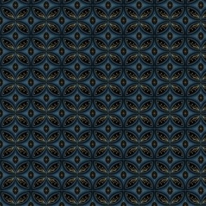 Cleo Vintage Glamour - Art Deco - Art Nouveau - Tessellation - Navy Blue Jewel Tone -  Black and Gold - Dark and Moody  - Mini