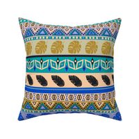 ethnic striped ornament with tropical leaves 