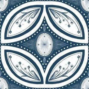 Cleo Vintage Glamour - Art Deco - Art Nouveau - Tessellation -Navy Blue and White -  Classic Colors  - Medium