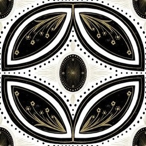 Cleo Vintage Glamour - Art Deco - Art Nouveau - Tessellation - Black - White - Gold  - Medium