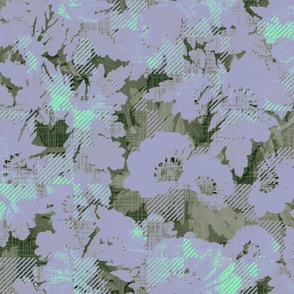 Artistic Mint Green Florals, Lilac Scattered Blooms, Painted Flower Summer Floral, Scattered Florals on Plaid Gingham, Modern Abstract Painterly Floral, Whimsical Cottage Summertime Garden, Bohemian Floral Mural Gingham Design, Spring Floral Plaid 